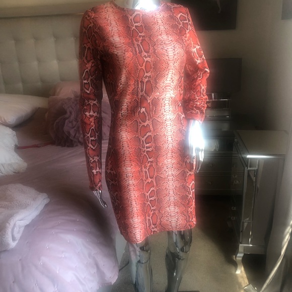 Orange python print stretch dress - Picture 4 of 5